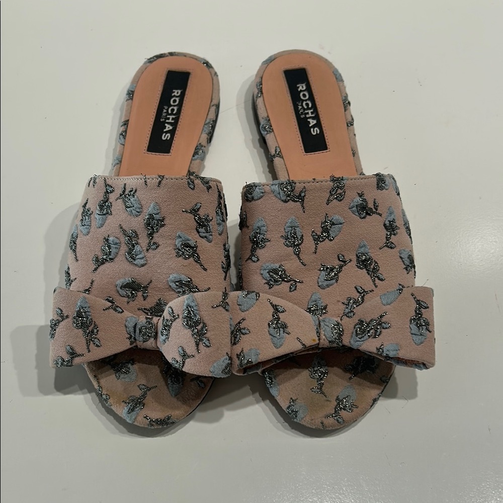 Rochas Women's Pink Floral Slide Sandals